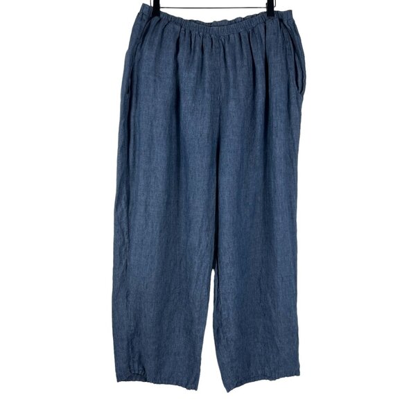Flax Pants - FLAX Englehart 100% Linen Straight Leg Crop Pants in Blue Chambray Size 1G 18 20